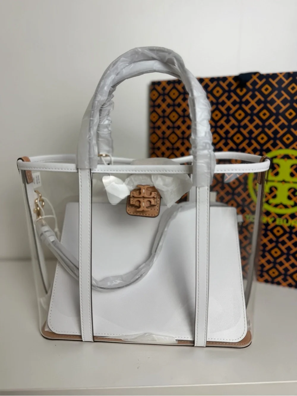 Tory Burch Clear Tote with White Leather Trim